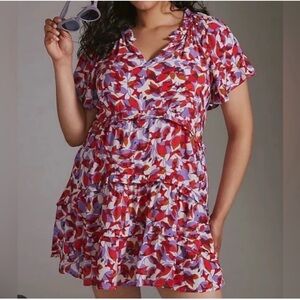 Anthropologie Robin Tiered Purple and Red Mini Dress NWT